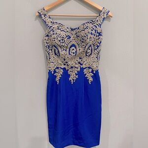 Midnight Blue Beaded/Embroidered Couture Mini Formal Dress (4)